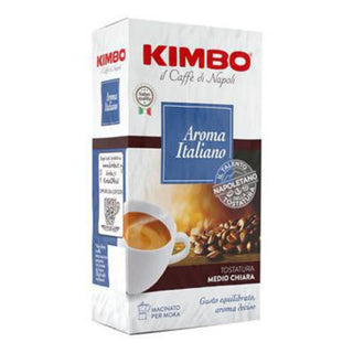 Kimbo Aroma Italiano malet kaffe til mokkakande med mellemlys ristning og afbalanceret napolitansk smag