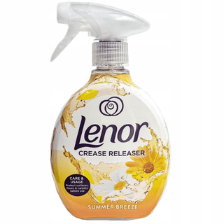 Lenor Crease Releaser Summer Breeze spray til tøj og tekstiler, der hjælper med at fjerne folder og giver en frisk sommerduft.
