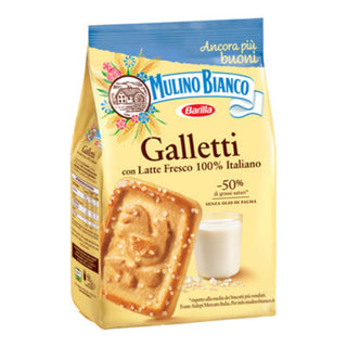 Mulino Bianco Galletti sprøde italienske mælkekiks med frisk italiensk mælk til kaffe, te, morgenmad og snacks