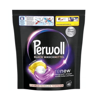 Perwoll Black Renew vaskekapsler er udviklet til sort og mørkt tøj og hjælper med at bevare farvernes intensitet vask efter vask. De praktiske all-in-1 kapsler rengør skånsomt, plejer fibrene og giver tøjet en frisk duft. Ideel til sorte jeans, mørke bluser, skjorter, bukser og andre mørke tekstiler. Søgeord: Perwoll Black Renew, vaskekapsler til sort tøj, vaskemiddel til mørkt tøj, sorte tekstiler, farvebeskyttelse vask, Perwoll kapsler, vaskekapsler 40 stk, vaskemiddel til sort tøj.