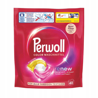 Perwoll Color Renew vaskekapsler er udviklet til farvet tøj og hjælper med at bevare klare farver og pleje tekstilfibrene under vask. De praktiske all-in-1 kapsler rengør effektivt, opfrisker tøjet og beskytter farvede tekstiler mod at se slidte ud. Ideel til bluser, kjoler, skjorter, bukser, sportstøj og daglig vask af farvet tøj. Søgeord: Perwoll Color Renew, vaskekapsler til farvet tøj, vaskemiddel til farver, farvebeskyttelse vask, Perwoll kapsler, vaskekapsler 40 stk, all-in-1 vaskekapsler, vaskemiddel