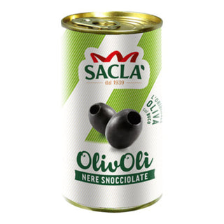 Sacla OlivOlì Nere Snocciolate sorte udstenede oliven på dåse til salater, pizza, tapas og italienske retter
